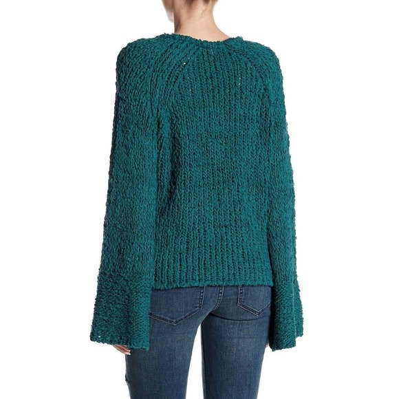 FREE PEOPLE Sand Dune Green Chunky Knit Sweater Bell Sleeve Sz M - Picture 11 of 11